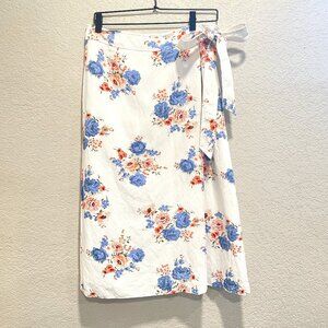 LOFT White and Blue Floral Midi Skirt